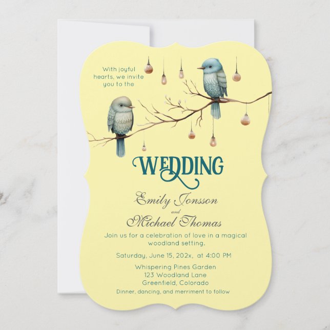 Rustic Woodland Love Birds  Romantic Wedding  Invitation (Front)