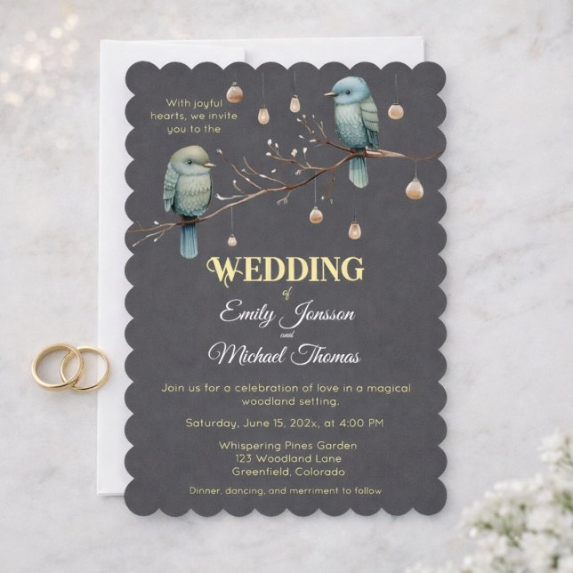 Rustic Woodland Love Birds  Romantic Wedding  Invitation (Creator Uploaded)