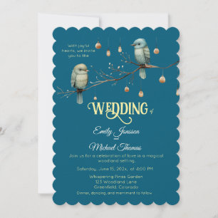 Rustic Woodland Love Birds  Romantic Wedding  Invitation