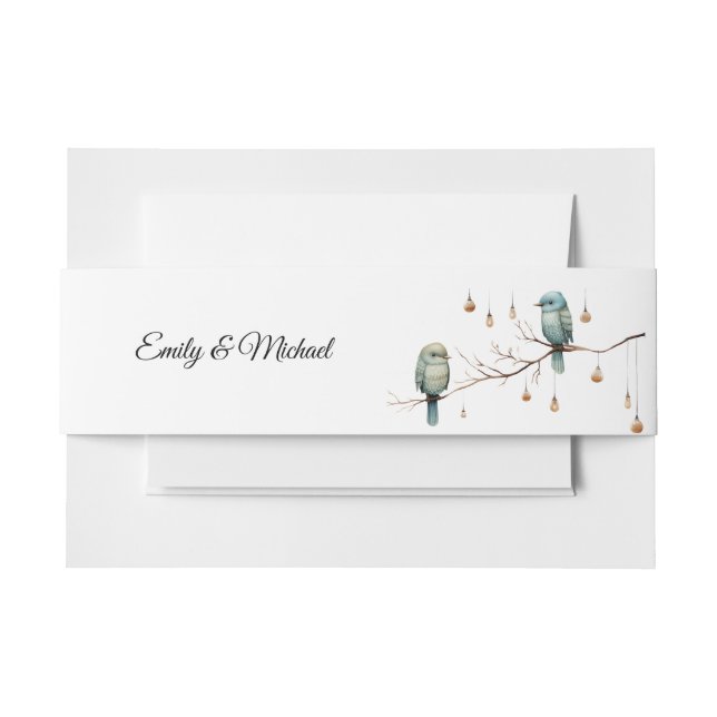 Rustic Woodland Love Birds  Romantic Wedding  Invitation Belly Band (Front Example)
