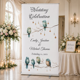 Rustic Woodland Love Birds Romantic Wedding Retractable Banner