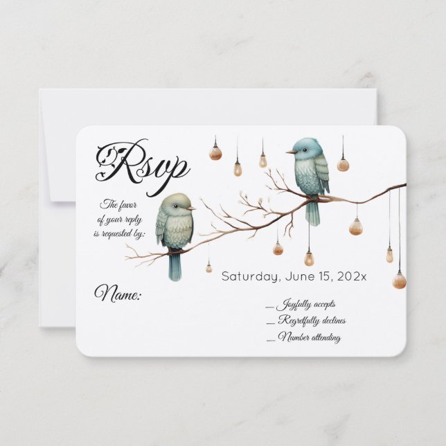Rustic Woodland Love Birds  Romantic Wedding  RSVP Card (Front)
