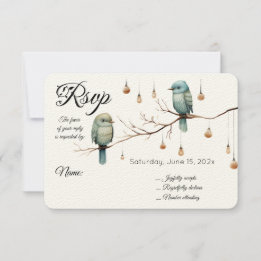Rustic Woodland Love Birds  Romantic Wedding  RSVP Card
