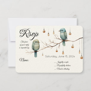 Rustic Woodland Love Birds  Romantic Wedding  RSVP Card