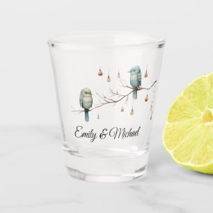 Rustic Woodland Love Birds  Romantic Wedding  Shot Glass