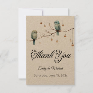 Rustic Woodland Love Birds  Romantic Wedding  Thank You Card
