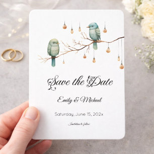 Rustic Woodland Love Birds Wedding Save the Date
