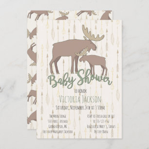 Rustic Woodland Moose and Baby Shower Invitation