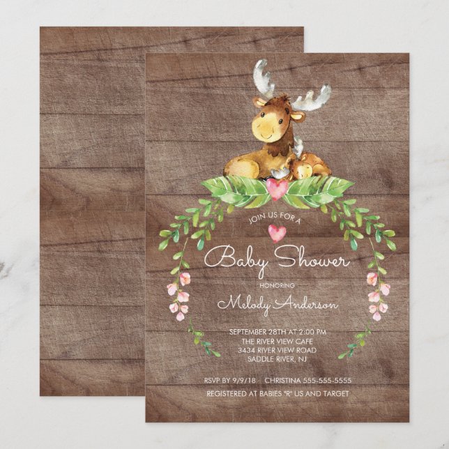 Rustic Woodland Moose Baby Shower Invitation (Front/Back)