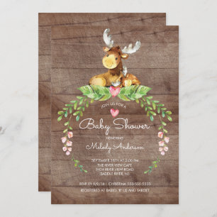 Rustic Woodland Moose Baby Shower Invitation