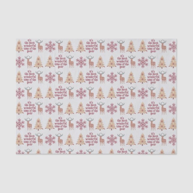 Rustic Woodland Most Wonderful Time Holiday Tissue Paper (Front)