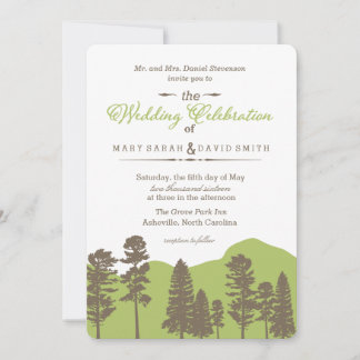 Rustic Woodland Mountain and Trees Wedding Invite