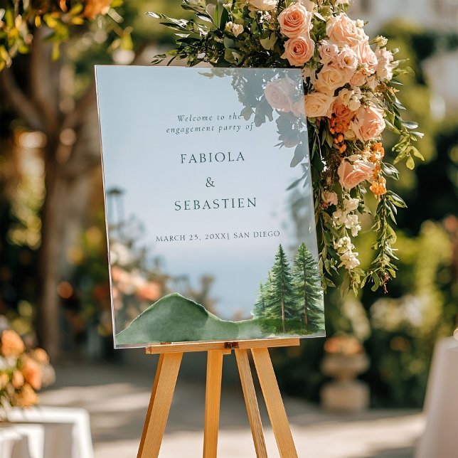 Rustic Woodland Mountain Forest Engagemen Welcome  Acrylic Sign (Creator Uploaded)