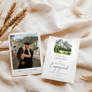 Rustic Woodland Mountain Forest engagement Party Save The Date
