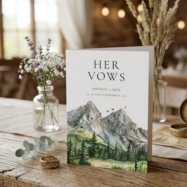 Rustic Woodland Mountain Forest Her Wedding Vows Card (Creator Uploaded)