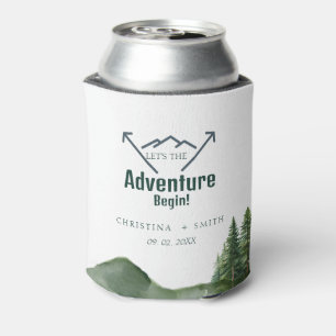 Rustic Woodland Mountain Forest Pine Wedding Can Cooler