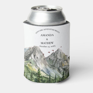 Rustic Woodland Mountain Forest Pine Wedding Can Cooler