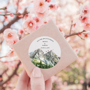 Rustic Woodland Mountain Forest Pine Wedding Classic Round Sticker