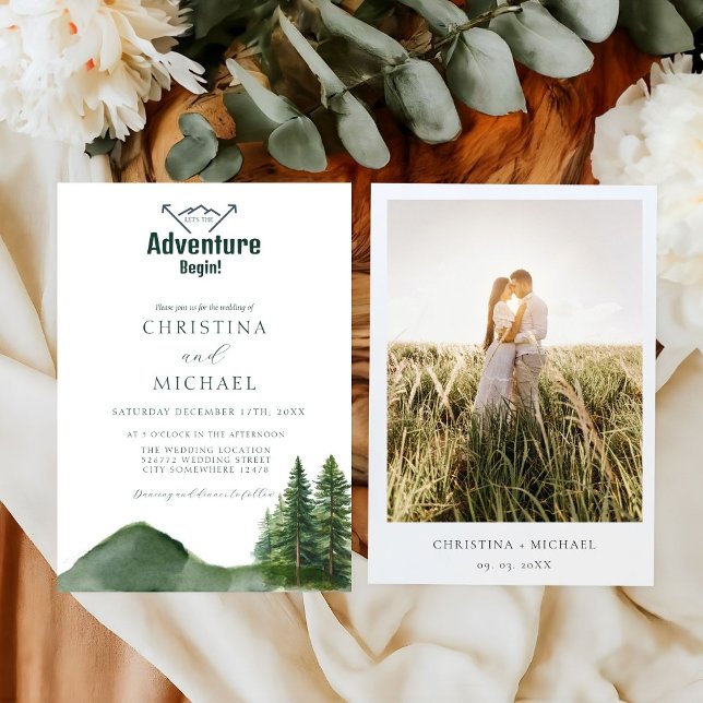 Rustic Woodland Mountain Forest Pine Wedding Invitation (Creator Uploaded)