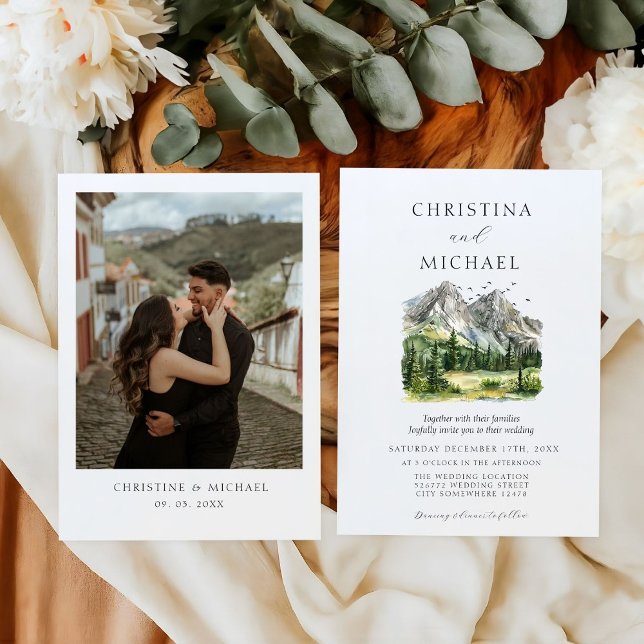 Rustic Woodland Mountain Forest Pine Wedding Invitation (Creator Uploaded)
