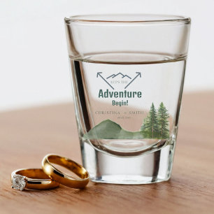 Rustic Woodland Mountain Forest Pine Wedding Shot Glass