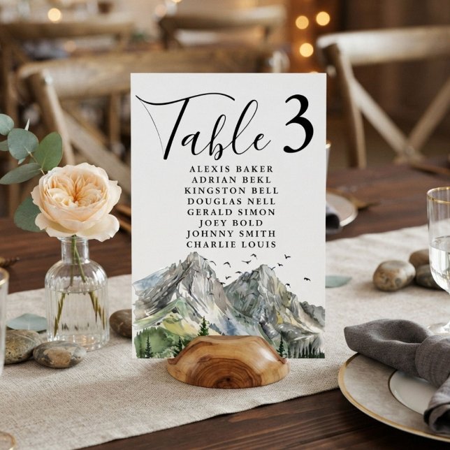 Rustic Woodland Mountain Forest Pine Wedding Table Number (Creator Uploaded)