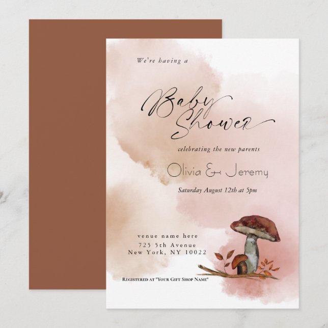 Rustic Woodland Mushroom Baby Shower  Invitation (Front/Back)