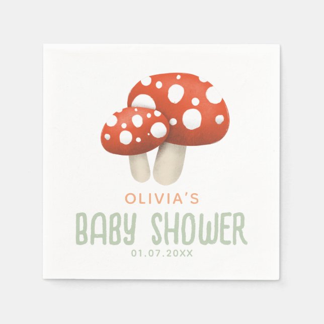 Rustic Woodland Mushroom Baby Shower Napkin (Front)