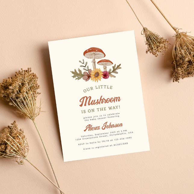 Rustic Woodland Mushroom Boho Baby Shower Invitation (Creator Uploaded)