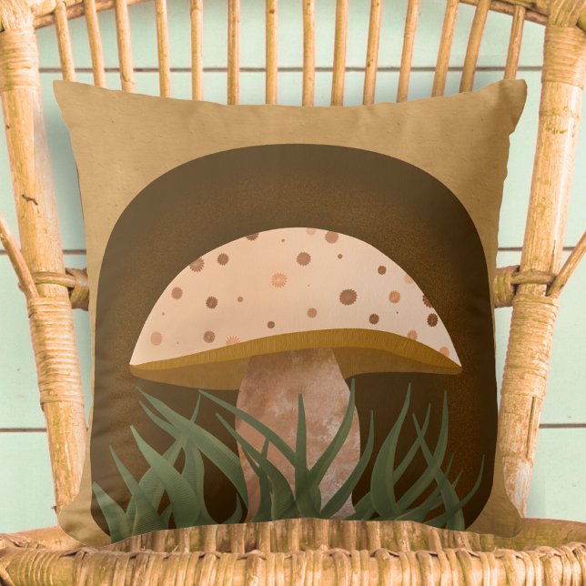 Rustic Woodland Mushroom Cute Cushion (Rustic Woodland Mushroom Cute Throw Pillow. Illustration, Home Decor, Cute, Earthy, Nature, Brown)