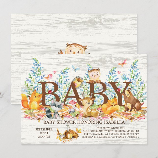 Rustic Woodland Neutral Baby Shower Invitation (Front/Back)