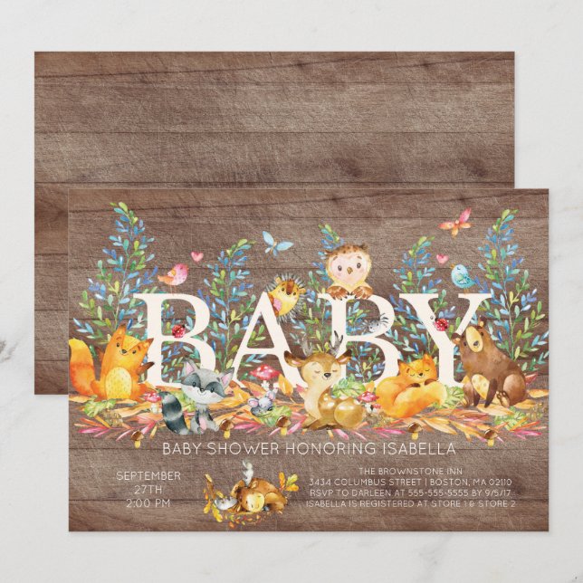 Rustic Woodland Neutral Baby Shower Invitation (Front/Back)