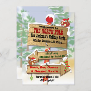 Rustic Woodland North Pole Signs Holiday Party Invitation