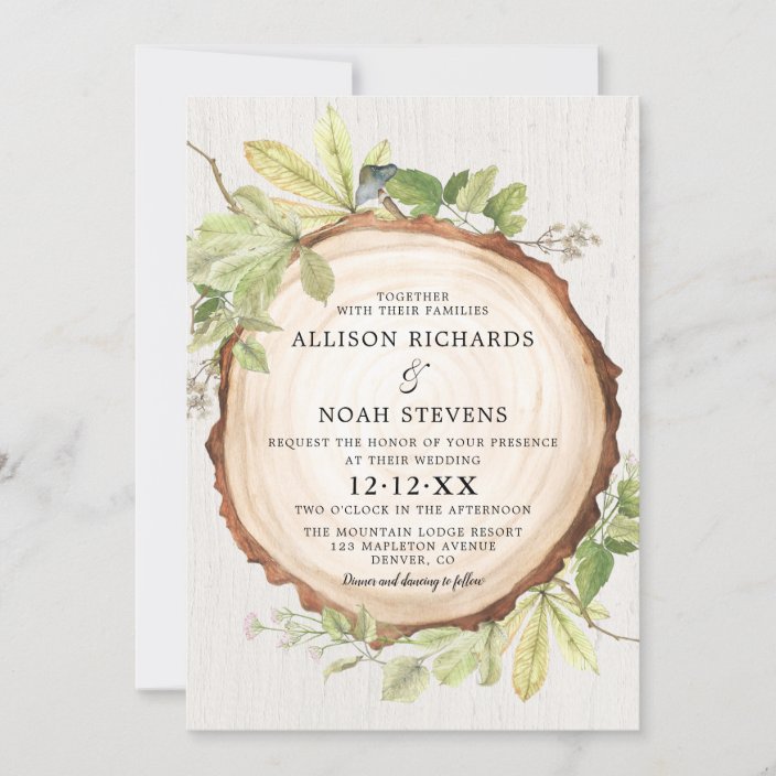 Rustic woodland outdoor forest theme wedding invitation