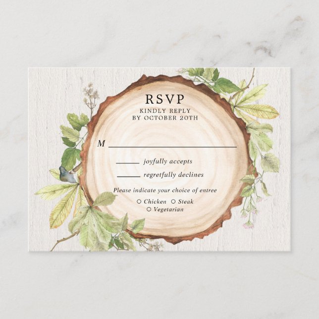 Rustic woodland outdoor forest theme wedding RSVP Enclosure Card (Front)