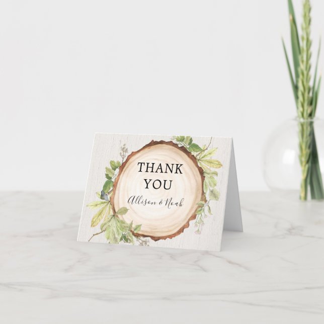 Rustic woodland outdoor forest theme wedding thank you card (Front)