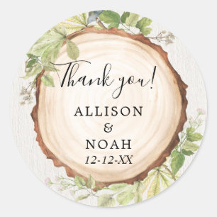 Rustic woodland outdoor forest wood slice favour classic round sticker