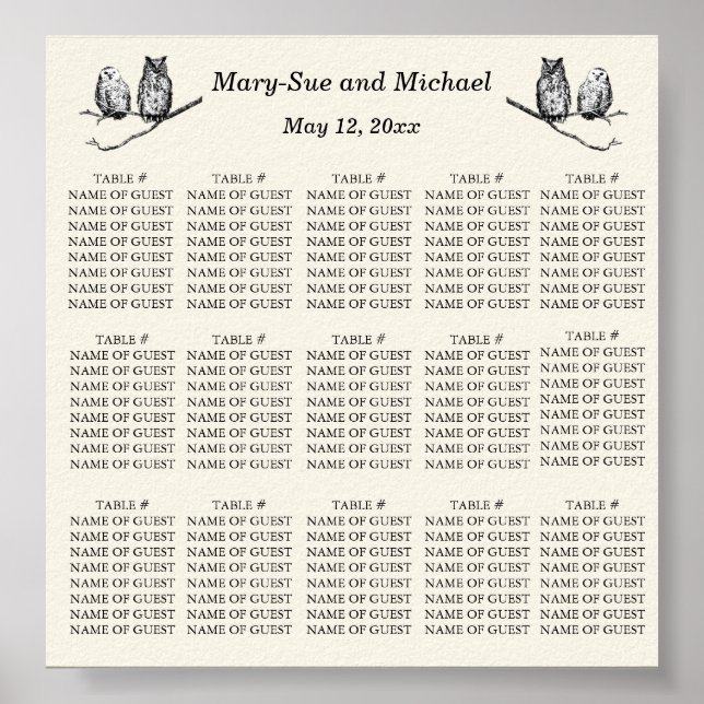 Rustic Woodland Owls Seating Arrangement Poster (Front)