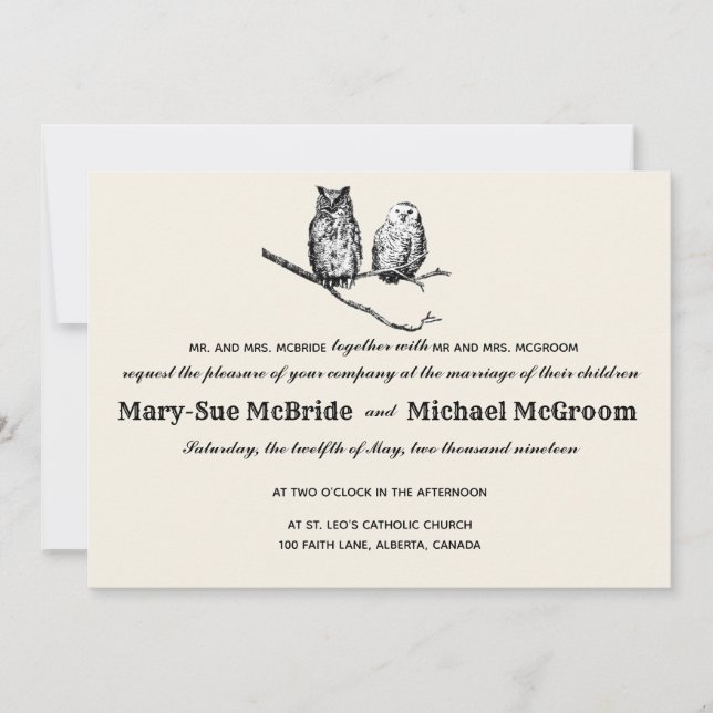 Rustic Woodland Owls Wedding Invitation (Front)
