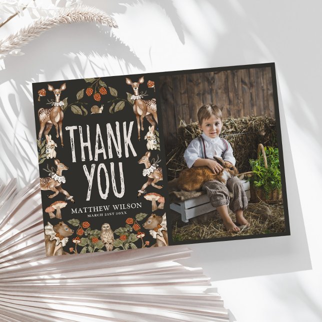 Rustic Woodland Party Animal Birthday Photo Thank You Card (Creator Uploaded)