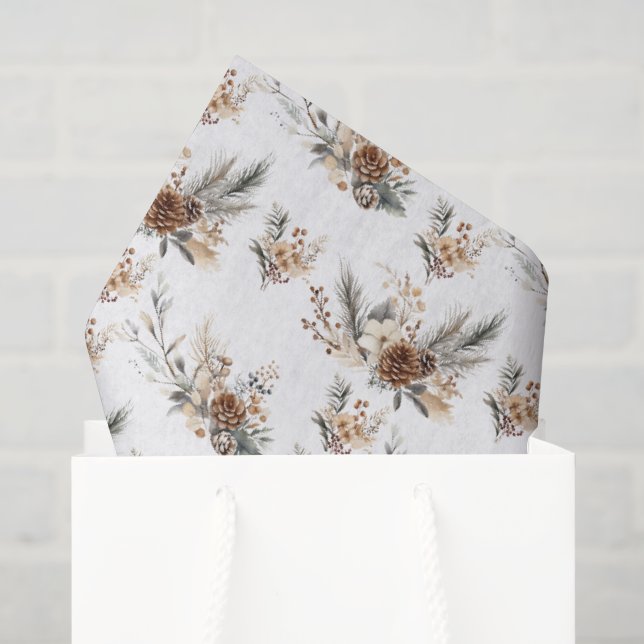 Rustic Woodland Pine Cone Branches Christmas Tissue Paper (Gift Bag)