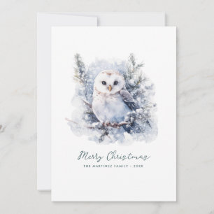 Rustic Woodland Pine Owl Merry Christmas Holiday Card