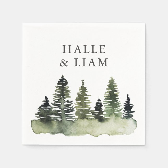 Rustic Woodland Pine Tree Wedding Napkins (Front)