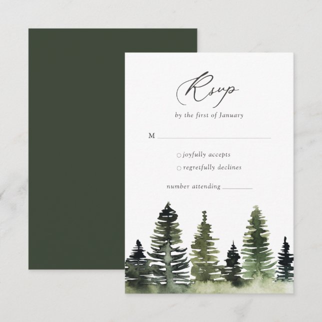 Rustic Woodland Pine Tree Wedding RSVP Card (Front/Back)