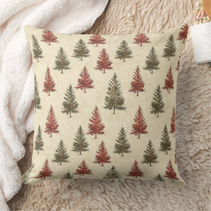 Rustic Woodland Pine Trees Olive Terracotta Cream Cushion