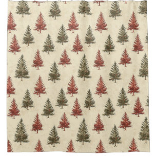Rustic Woodland Pine Trees Olive Terracotta Cream Shower Curtain