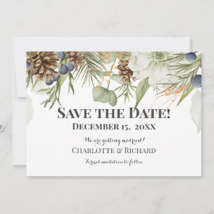 Rustic Woodland Pinecones Horizontal Save The Date