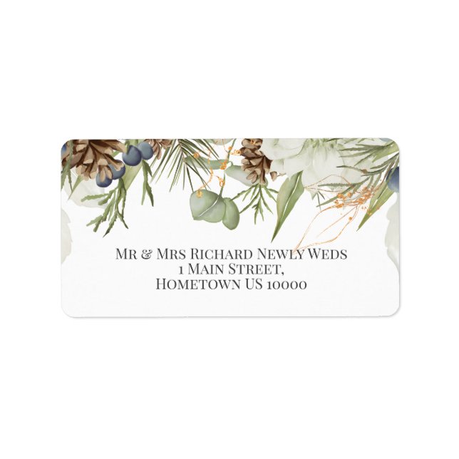 Rustic Woodland Pinecones NEWLY WED Label (Front)