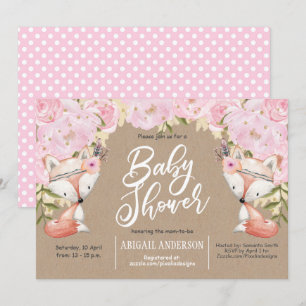 Rustic, Woodland , Pink Floral, baby Girl Shower Invitation