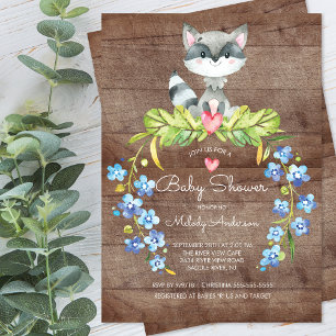 Rustic Woodland Racoon Baby Shower Invitation